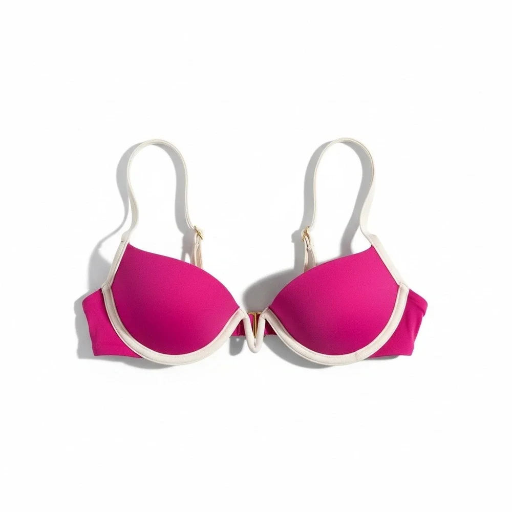 L*SPACE Pink‎ White Nico Bikini Top Underwire Contrast V-Wire XS NWT